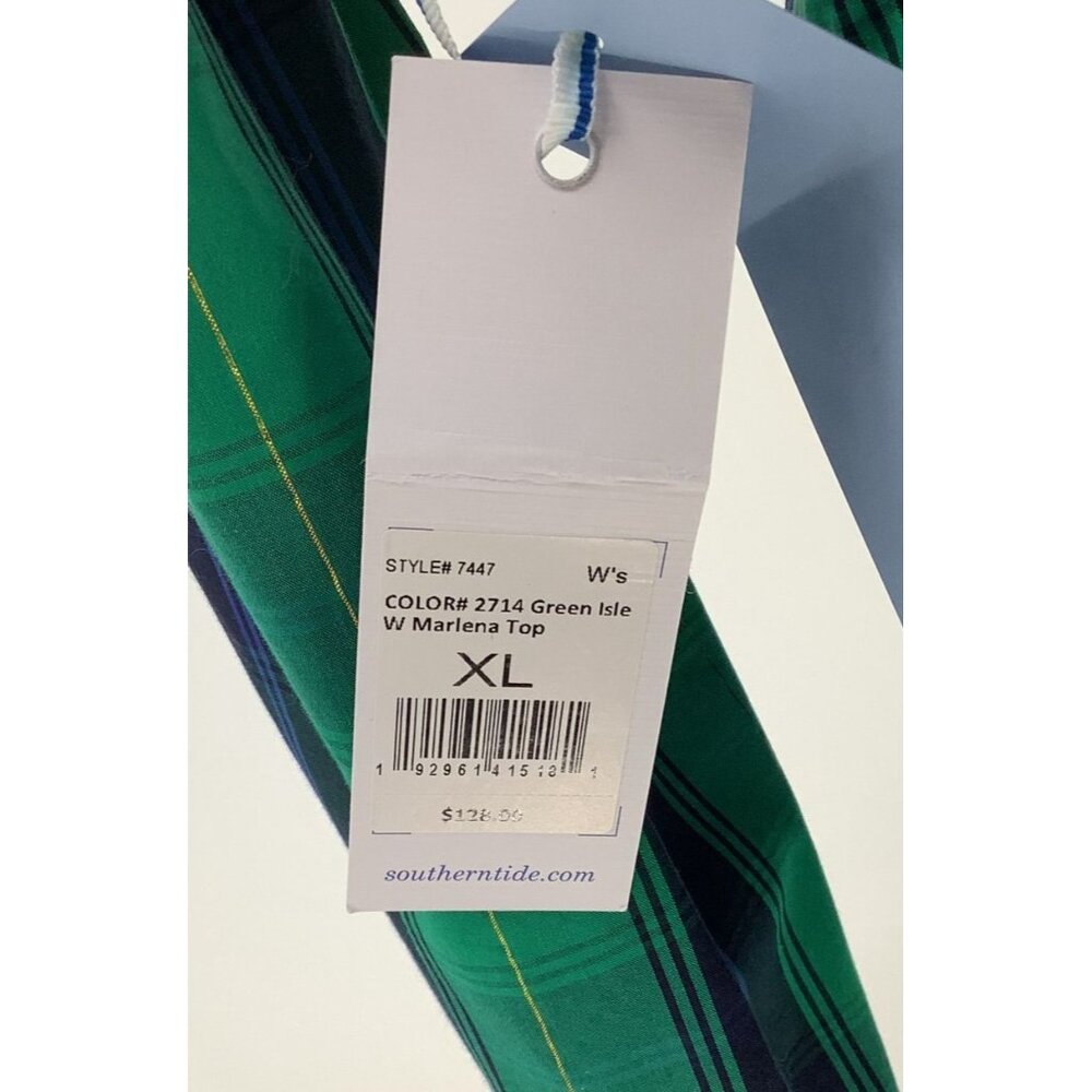 NWT Southern Tide Womens Green & Navy Plaid Wrap Long Sleeve Top XL - Picture 8 of 9